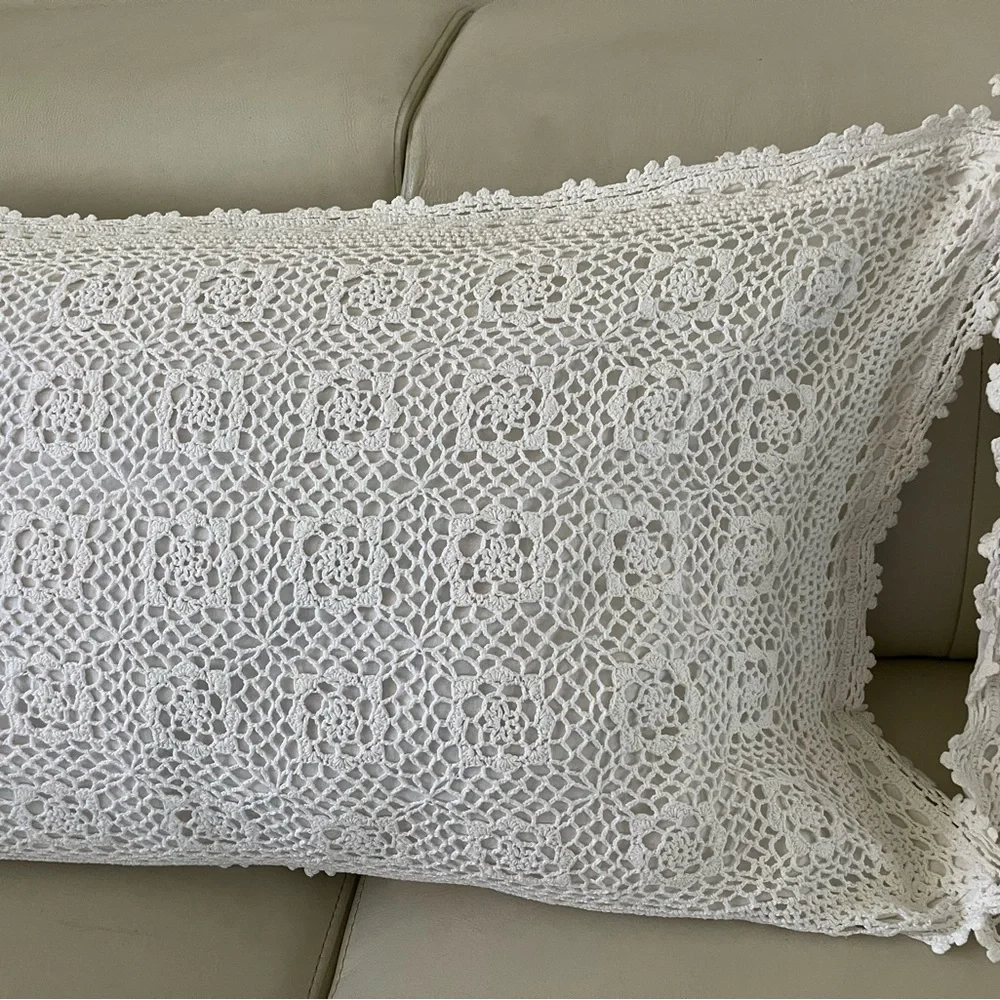 White Crochet Throw Pillows 20/34 inches